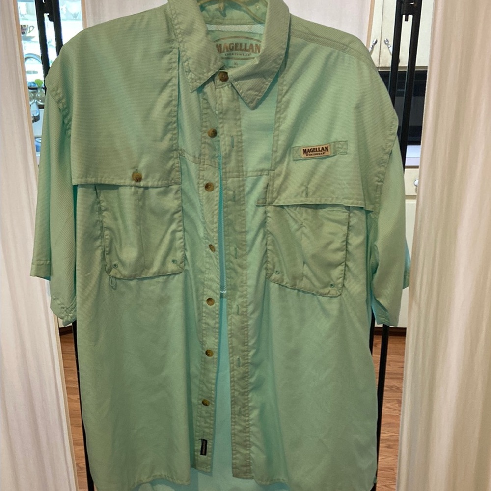 Magellan Outdoors Men's Mint Green Short Sleeve Button-Down Shirt